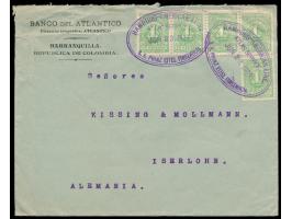 2 x violetter Ovalstempel  Hamburg-American Line / Atlas Service   / S. S. Prinz Eitel Friedrich  23.6.1909 auf Brief mit 5 x