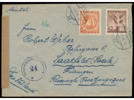 "Niemals vergessen"  8 g und 42 g auf Auslandsbrief mit Tagesstempel Wien 5.11.46 nach Deutschland, links neutraler Verschlus