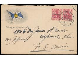 Flaggenstempel Deutsch-Amerikanische Seepost  Hamburg - New York, Vaterland H.A.L.  23.7.14 auf Umschlag der Hamburg-Amerika-