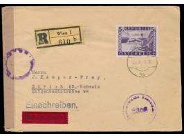 sehr seltene Einzelfrankatur  5 S. Landschaft II  auf Auslands-Eilboten-Einschreibbrief 2. Gewicht mit Stempel Wien 25.2.48 i