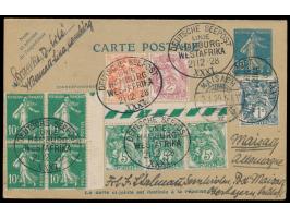 Stempel Deutsche Seepost  Linie Hamburg - Westafrika XXXI.  26.12.28,  Dampfer Este,  5 Abschläge auf Frankreich-Ganzsachen-D