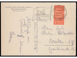 Flaggenstempel  Deutsche Seepost Gjedser - Warnemünde Fh  3.10.29 auf Foto-Ansichtskarte "Salon-Fährschiff Schwerin" mit Däne
