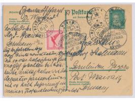 Stempel Deutsche Seepost  Linie Hamburg - Westafrika XXVIII.  9.1.30 auf Ganzsachen-Doppelkarte 8 Pf. mit Zusatzfrankatur 10 