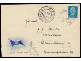 aptierter Segmentstempel &nbsp;Deutsche Seepost ... &nbsp;&nbsp;Hamburg-Amerika-Linie &nbsp;8.7.33 &nbsp;&nbsp;auf HAL-Umschl