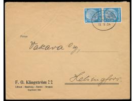 Stempel Deutsche Seepost  Stettin - Helsingfors  13.8.34 auf Firmenbrief 2. Gewicht nach Helsingfors, bessere Mehrfachfrankat