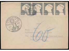 Bundesrepublik Deutschland.4x 10 Pfg.  Vertreibung, Auslandsbrief, aufgegeben mit Sonderstempel  Christkindl 22.12.53  nach L