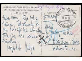 Stempel Deutsche Schiffspost Norddeutscher Lloyd  Madeirafahrt  29.12.36 auf unfrankierter Ansichtskarte Dampfer Columbus mit