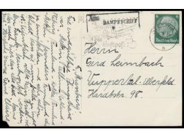 Foto-Ansichtskarte  "Dampfer Strassburg"  mit 6 Pf. Hindenburg nach Wuppertal, Maschinenstempel  Stettin 1  8.6.36 und alter 