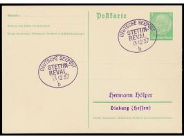 2 x seltener violetter Ovalstempel Deutsche Seepost  Stettin - Reval b  13.12.37 auf Ganzsache 5 Pf. nach Dieburg, Stempel-Be