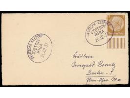 2 x seltener Ovalstempel Deutsche Seepost  Stettin - Riga  20.12.37 auf Drucksachenkarte mit 3 Pf. Hindenburg nach Berlin, St