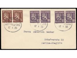 Ovalstempel Deutsche Seepost  Stettin - Helsingfors  17.1.38, 3 Abschläge auf Brief mit  Finnland  2 x 5 P. und 4 x 10 P. nac