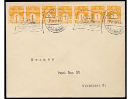 Flaggenstempel  Deutsche Seepost Gjedser - Warnemünde Fh  9.6.39 auf Drucksachen-Umschlag mit Dänemark-Frankatur 7 x 1 Öre na