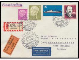 Stempel Deutsche Schiffspost Nordamerika-Dienst  MS Berlin  Norddeutscher Lloyd 20.6.58 auf Luftpost-Express-R-Brief nach Deu