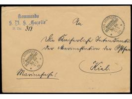 Stempel  MSP No. 10  2.3.04,  S.M.S. Gazelle  in Kingston / Jamaica, zwei Abschläge auf Dienstbrief "Marinesache" nach Kiel, 