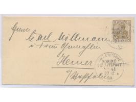 Stempel  MSP No. 41  27.12.05,  S.M.S. Stein,  von der Mittelmeer-Reise in Piräus, zwei Abschläge auf  Drucksache  mit 3 Pf. 