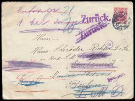Brief mit Stempel  Hamburg  11.10.12 an Lt. z. See Schröder-Richter an Bord  S.M.S. Moltke  (MSP No. 17), weitergeleitet an  