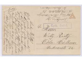 seltener violetter R1  9. Tpbt. Halbfl.  (später MSP 186) auf Ansichtskarte S.M.S. Scharnhorst / Graf Spee nach Köln, Absende