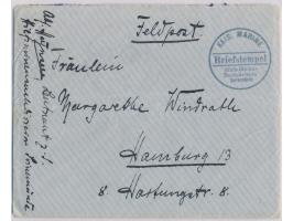 Briefstempel Kais. Marine /  Hilfs-Minen-Suchdivision Swinemünde  als alleiniger Aufgabestempel auf Feldpostbrief nach Hambur