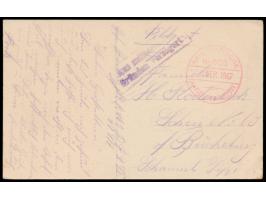 Stempel  MSP Nr. 465  29.9.1917 in rot,  Hilfskriegsschiff Eskimo,  auf Feldpostkarte (Ansicht Libau - Rosenplatz) nach Bücke