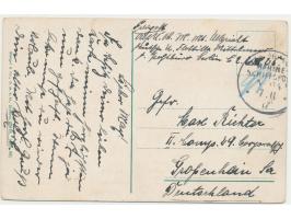 Stempel  MSP No. 64  7.11.17,  Unterseebootsstation Cattaro,  üblicher Abschlag auf Ansichtskarte nach Großenhain, blaue Zens