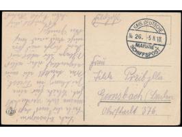 Stempel &nbsp;MSP Nr. 26 &nbsp;5.8.18, &nbsp;U-Boot-Stützpunkt Triest, &nbsp;klarer Abschlag auf Ansichtskarte Triest nach Ge