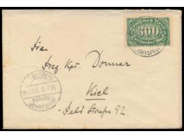 aptierter Stempel  ... Deutsche Marine-Schiffspost Nr. 207  15.7.23,  Linienschiff Hannover,  während der  Schwedenfahrt  11.