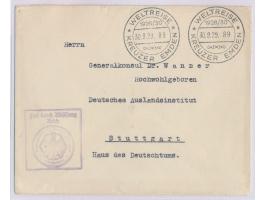 2 x Stempel  Weltreise Kreuzer Emden 1928/30  30.9.29 auf Dienstbrief "Frei durch Ablösung Reich" mit Kommando-Briefstempel, 