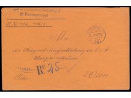 Stempel  K. u. k. Feldpostamt 451 a  2.4.18 (in Konstantinopel) auf portofreiem  Rekobrief  nach Wien, Stempel "R No." mit ha