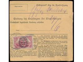 2. Ausgabe 10 Pf., 3 x 30 Pf.  vorderseitig und 2,50 M. rückseitig auf  Paketkarte  mit Wertangabe 100 Mark, sehr seltener Po