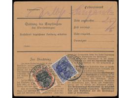 2. Ausgabe 2,50 M. und 20 Pf. und 30 Pf. (rückseitig) auf  Nachnahme-Paketkarte  mit Postagentur-Stempel  Neuendorf (Kr. Olet