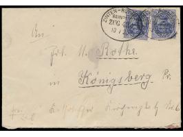 Bahnpoststempel  Zinten - Rothfließ  Zug 424 10.7.20 auf Brief mit 2 x 20 Pf. (2. Ausgabe) nach Königsberg, Bedarf
Stichwort: