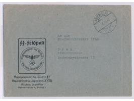 Feldpostbrief mit Absender- und Dienstsiegel-Eindruck  Ergänzungsamt der Waffen-SS / Erg.-Stelle Alpenland (XVIII),  Stempel 