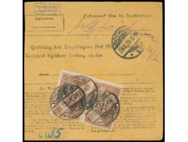 2. Ausgabe 2 x 50 Pf. (vorderseitig) und rückseitig 2 x 1,50 M. auf  Paketkarte  mit Stempel  Hohenstein (Ostpr.)  15.7.20 na