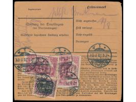 2. Ausgabe 50 Pf. und 5 x 2,50 M. beidseitig auf &nbsp;Nachnahme-Paketkarte &nbsp;nach Bochum, Postagentur-Stempel &nbsp;Gr. 