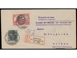 2. Ausgabe 75 Pf. und 1 M. auf  Eilboten-Einschreibbrief  (unterfrankiert, Eilvermerk deshalb gestrichen) mit Stempel der Pos