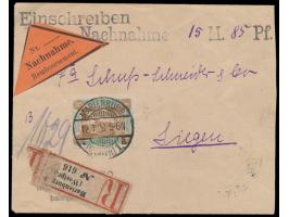 Nachnahme-Einschreibbrief  mit 1. Mailänder Ausgabe 2 x 20 Pf. (rückseitig) und 1 M. (vorderseitig), Stempel  Marienburg (Wes