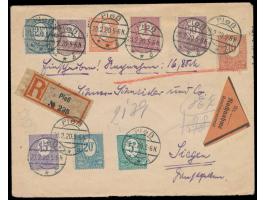 kompletter Satz Ziffernausgabe auf  Nachnahme-R-Brief  mit Ersttagsstempel  Pleß b  20.2.20 nach Siegen, Ankunftstempel 22.2.