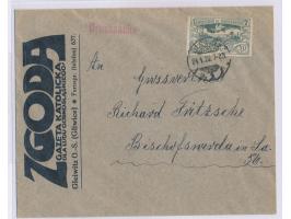 Einzelfrankatur 50 Pf. auf Drucksache mit Stempel  Gleiwitz 1  24.1.22 nach Bischofswerda, vorderseitiger Absender  "Zgoda - 