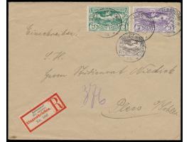 Mischfrankatur 4 M. auf  Einschreibbrief  mit Segmentstempel  Halbendorf (Kr. Oppeln)  7.3.22 (vier Abschläge) nach Pleß, Ank