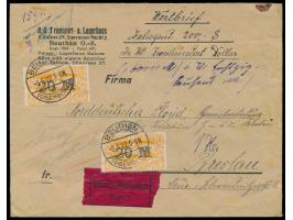 Aufdruck-Ausgabe 10 M.  auf 75 Pf. und  20 M.  auf 80 Pf. mit 2 M. und 5 M. beidseitig auf  Eilboten-Wertbrief  mit Wertangab