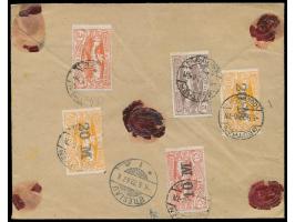 Aufdruck-Ausgabe 10 M.  auf 75 Pf. und  20 M.  auf 80 Pf. mit 2 M. und 5 M. beidseitig auf  Eilboten-Wertbrief  mit Wertangab