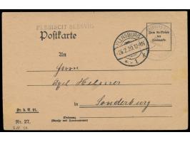 Vordruckkarte "Fr. d. Abl. 21" des Eisenbahn-Verkehrsamt Flensburg mit Briefstempel und L1  Plebiscit Slesvig,  Stempel  Flen