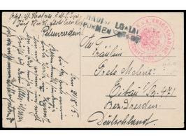 Donau-Flottille,  Feldpostkarte aus Peterwarstein vom 21.8.1915 nach Eibau, rotes Dienstsiegel  K. u. k. Kriegsmarine S. M. S