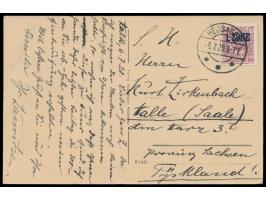 1. Zone,  Einzelfrankatur 15 Öre auf Postkarte nach Halle, seltener Stempel  Hejsager  6.7.20 (Gruber-Handbuch 240 P.), porto