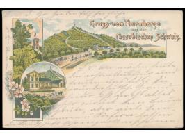 Kreis Karthaus (Regierungsbezirk Danzig):  Litho-Ansichtskarte  "Gruss vom Thurmberge aus der Cassubischen Schweiz",  Frankat