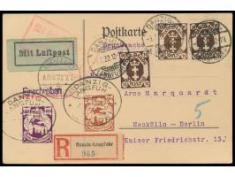 Luftpost-Einschreiben-Drucksache  nach Berlin, Frankatur 3 x 10 Pf. Staatswappen mit Stempel Danzig-Langfuhr 5.7.22 und 60 Pf