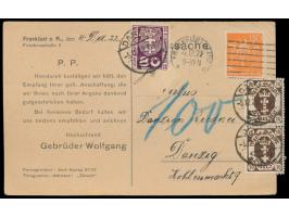 Dt. Reich 150 Pf. (MiNr. 189) mit Firmenlochung "G W" auf Drucksache  nach Danzig, Maschinenstempel Frankfurt (Main) 4.12.22,