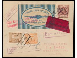 Polen 25 Gr. Wappen (unten winziger Einriss) mit 2 Gr. und 3 Gr. Flugpost auf  Luftpost-Drucksache  mit Stempel Warszawa 1 5.