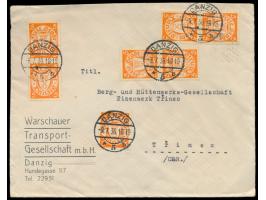7 x 5 Pf. auf Brief  im Sondertarif  in die Tschechoslowakei, Stempel Danzig 5 8.7.36, portorichtig, Bedarf
