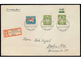 40 Pf. "Danziger Dorf" mit 7 Pf. und 8 auf 7 Pf. (mit Oberrand) Wappen auf Einschreibbrief nach Berlin, Stempel  Simonsdorf  